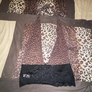 Leopard mini dress w/ black lace trimming